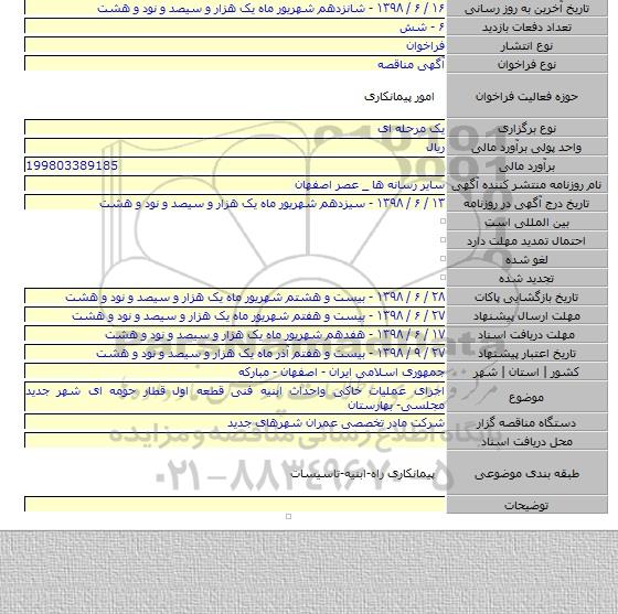 اجرای عملیات خاکی واحداث ابنیه فنی قطعه اول قطار حومه ای شهر جدید مجلسی- بهارستان