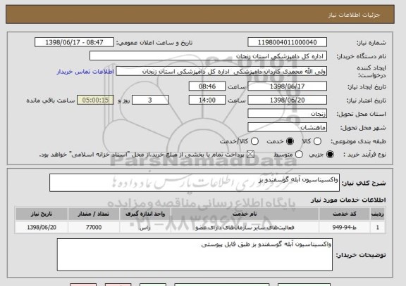 استعلام واکسیناسیون آبله گوسفندو بز