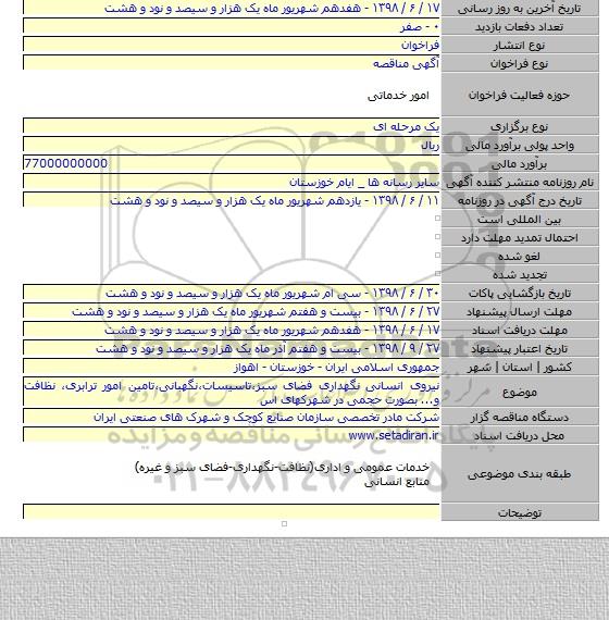 نیروی انسانی نگهداری فضای سبز،تاسیسات،نگهبانی،تامین امور ترابری، نظافت و... بصورت حجمی در شهرکهای اس