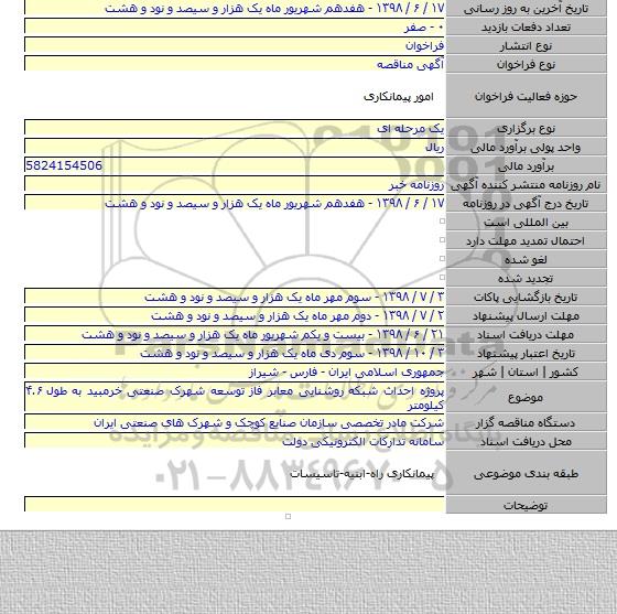 پروژه احداث شبکه روشنایی معابر فاز توسعه شهرک صنعتی خرمبید به طول ۴.۶ کیلومتر