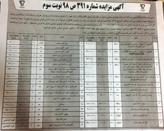 مزایده , مزایده فروش الکتروفن - نوبت سوم