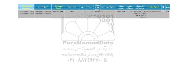 مزایده ، مزایده اجاره گلخانه 