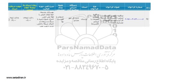 مناقصه، مناقصه آبرسانی به کانونهای عشایری 