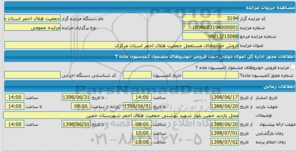 مزایده ، مزایده فروش خودروهای مستعمل