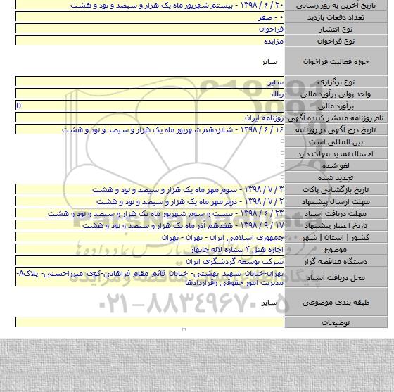 اجاره هتل ۴ ستاره لاله چابهار