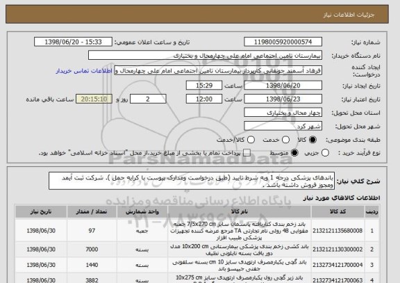 استعلام باندهای پزشکی درجه 1 وبه شرط تایید (طبق درخواست ومدارک پیوست با کرایه حمل ). شرکت ثبت آیمد ومجوز فروش داشته باشد .