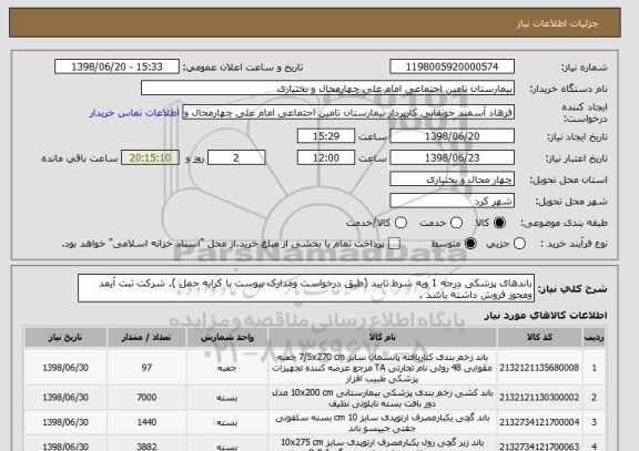 استعلام باندهای پزشکی درجه 1 وبه شرط تایید (طبق درخواست ومدارک پیوست با کرایه حمل ). شرکت ثبت آیمد ومجوز فروش داشته باشد .