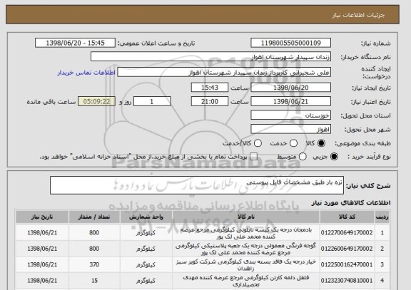 استعلام تره بار طبق مشخصات فایل پیوستی