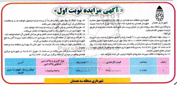مزایده ، مزایده واگذاری املاک کاربری مسکونی 202.72 نوبت اول