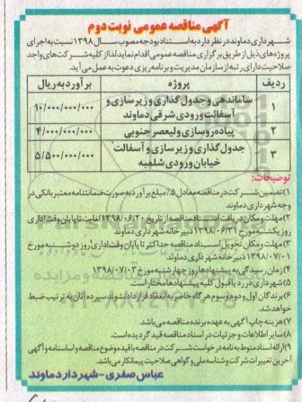 مناقصه عمومی, مناقصه ساماندهی و جدول گذاری و زیرسازی و آسفالت -نوبت دوم 