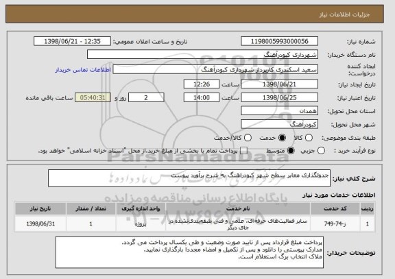 استعلام جدولگذاری معابر سطح شهز کبودراهنگ به شرح برآورد پیوست