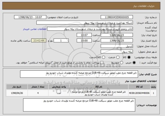 استعلام  تایر قطعه چرخ عقب موتور سیکلت CUB-48 مرجع عرضه کننده تولیدی شباب خودرو روز 
