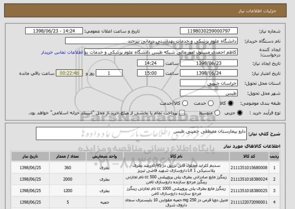 استعلام دارو بیمارستان مصطفی خمینی طبس