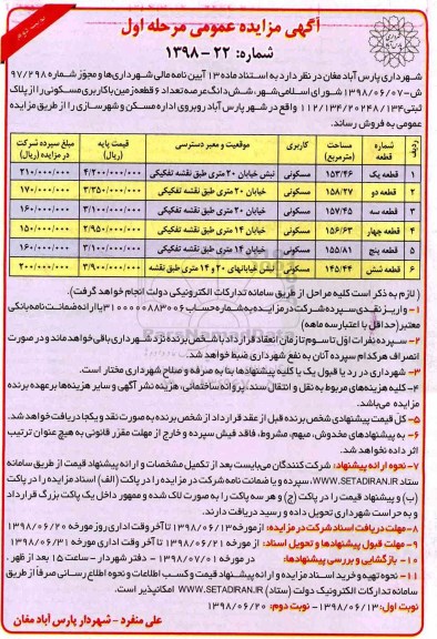 مزایده ،مزایده فروش 6 قطعه زمین کاربری مسکونی نوبت دوم