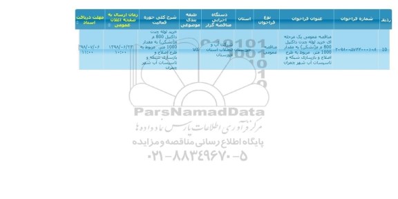 مناقصه خرید لوله چدن داکتیل 