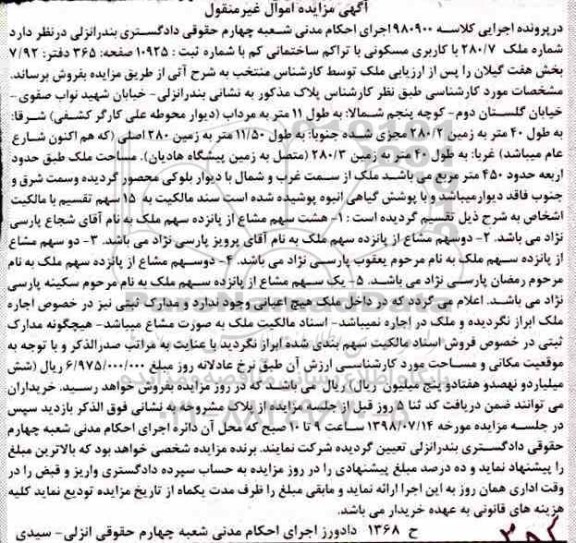 مزایده ،مزایده ملک کاربری مسکونی
