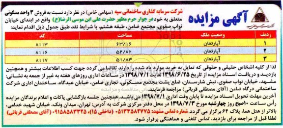 مزایده ،مزایده فروش 3 واحد مسکونی 