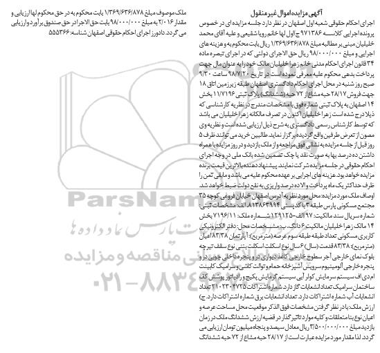 مزایده ، مزایده فروش 28.17 حبه مشاع از 72 حبه پلاک