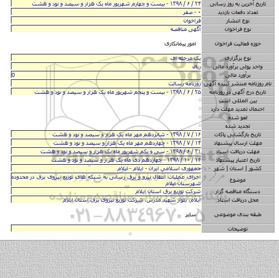 اجرای عملیات انتقال نیرو و برق رسانی به شبکه های توزیع نیروی برق در محدوده شهرستان ایلام