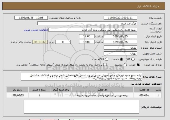 استعلام ارائه نسخ جدید نرم‎افزار جامع آموزش مبتنی بر وب شامل ماژول تحلیل شغل و تدوین اطلاعات مشاغل نرم افزارهای  مدیریت فرایند آموزش و یادگیری