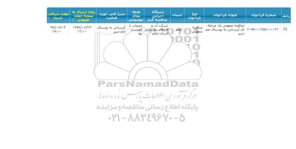 مناقصه, مناقصه  آبرسانی