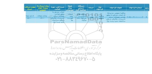 مناقصه, مناقصه انتخاب مشاور به منظور طراحی معماری، سازه، تاسیسات مکانیکی و برقی