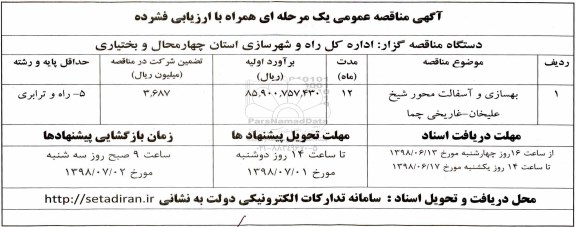 مناقصه , مناقصه بهسازی و آسفالت محور...