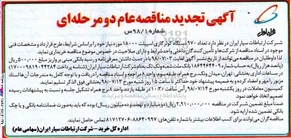 آگهی تجدید مناقصه عام , مناقصه تعداد 970 دستگاه کولر گازی اسپیلت تجدید