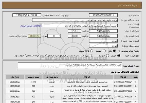 استعلام خرید مخلفات غذایی طریقه تسویه به صورت دوماهه میباشد