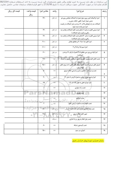 استعلام, استعلام خرید لوازم برقی 