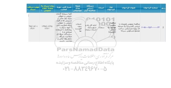 مناقصه پروژه مشارکتی ساخت مجتمع مسکونی 