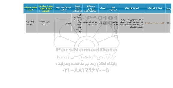 مناقصه، مناقصه  خسارات ناشی از سیل 