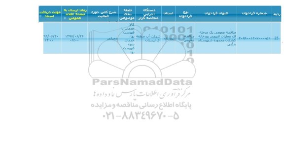مناقصه  عملیات لایروبی رودخانه
