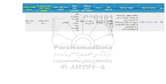 مناقصه   عملیات خسارات سیل به تاسیسات آبی