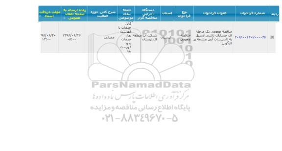 مناقصه, مناقصه عملیات جبران خسارات ناشی از سیل