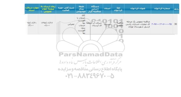 مناقصه, مناقصه خسارات ناشی از سیل