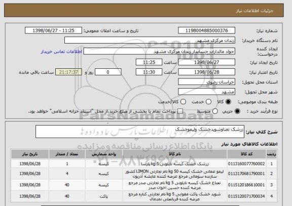 استعلام زرشک نعناوشویدخشک ولیموخشک