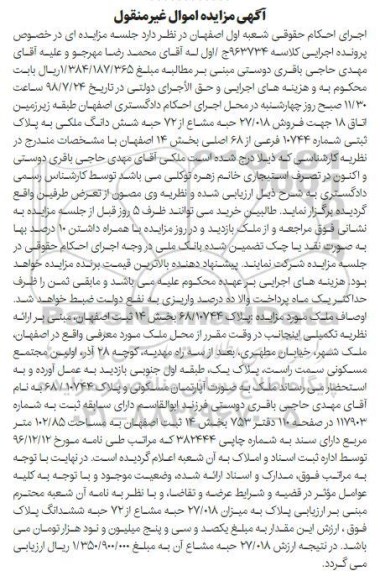 مزایده ،مزایده 7.872 حبه مشاع از 72 حبه آپارتمان 