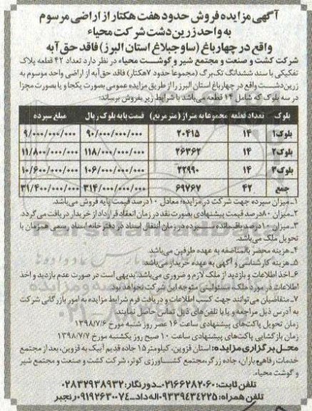 مزایده،مزایده فروش حدود هفت هکتار از اراضی