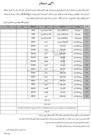 استعلام خریدآهن آلات