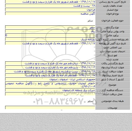 «انجام عملیات حفاری، ساختمانی و بکفیل خط ....(آگهی مناقصه عمومی ۹۸۰/۱۰۰۸ )