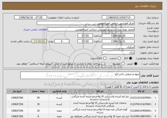 استعلام میوه و صیفی جات تازه