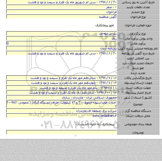 احداث فونداسیون خطوط ۴۰۰ و ۶۳ کیلوولت اطراف ایستگاه گرگان ( عمومی ۹۸/۱-۲۰ )