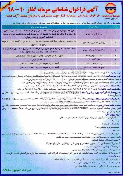 آگهی فراخوان, فراخوان مشارکت و سرمایه گذاری جهت طراحی و اجرای هفت پروژه - نوبت دوم 