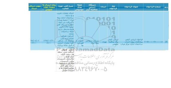 مناقصه, فراخوان ارزیابی کیفی پیمانکاران پروژه احداث ساختمان اداری مرکز 