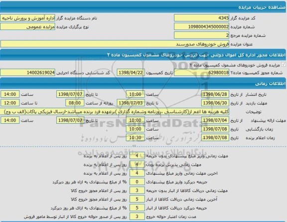 مزایده، مزایده فروش خودروهای صدور سند 