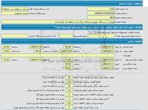 مزایده فروش 7 دستگاه خودرو