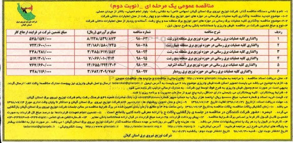 مناقصه عمومی , مناقصه واگذاری کلیه عملیات برقرسانی نوبت دوم 