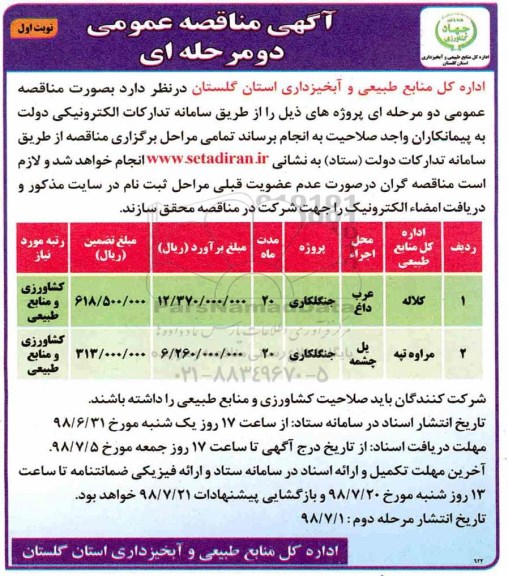 آگهی مناقصه عمومی دو مرحله ای, مناقصه  جنگلکاری