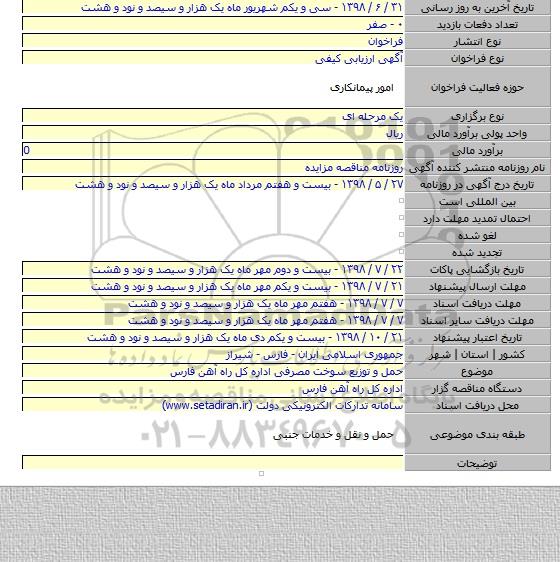 حمل و توزیع سوخت مصرفی اداره کل راه آهن فارس